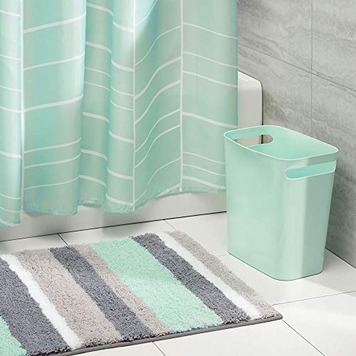 Product Cover mDesign 3 Piece Decorative Bathroom Decor Set - Fine Weave Polyester Fabric Shower Curtain, Striped Microfiber Non-Slip Bathroom Accent Rug, Wastebasket Trash Can - Mint/Gray/White