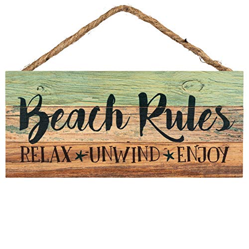 Product Cover P. Graham Dunn Beach Rules Relax Unwind Enjoy Weathered 5 x 10 Wood Plank Design Hanging Sign