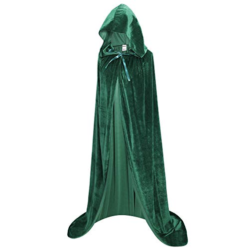 Product Cover OurLore Unisex Full Length Hooded Robe Cloak Long Velvet Cape Cosplay Costume 59 inch(Green)