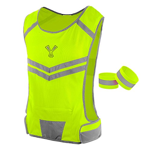 Product Cover 247 Viz The Reflective Vest with Inside Pocket & 2 High Visibility Running Safety Bands - Neon Yellow