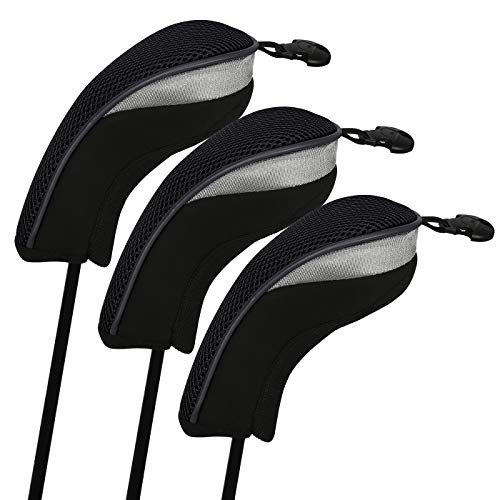 Product Cover HDE Universal Golf Club Head Covers Replacement Driver Fairway Wood with Interchangeable Tags (Set of 3, Black)