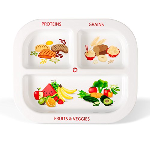 Product Cover Health Beet Portion Plate for Kids, Toddlers - Rectangle Kids Plate with Dividers and Nutrition Portions for Healthy Eating Habits (Single Plate)