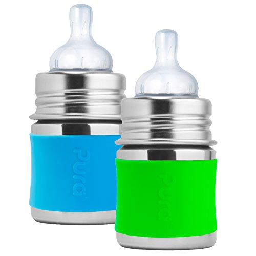 Product Cover Pura Kiki Stainless Steel Infant Bottle, 5 Ounce, Set of 2, Green and Aqua