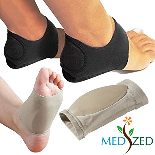 Product Cover MEDIZED® Plantar Fasciitis Therapy Wrap Heel Foot Pain Arch Support Ankle Brace Insole Orthotic ... (Beige Arch Sleeve and Black Heel Wrap)
