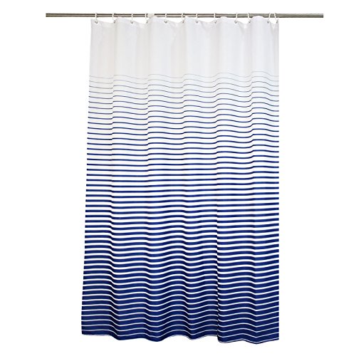 Product Cover Ufaitheart 36 x 78 Inch Long Shower Curtain Stripe Pattern Waterproof Fabric Shower Curtain Stall Size, Navy/White