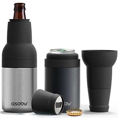 Product Cover Asobu Frosty Beer 2 Go Vacuum Insulated Double Walled Stainless Steel Beer Bottle and Can Cooler with Beer Opener Eco Friendly and Bpa Free (Silver)