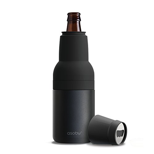 Product Cover Asobu Frosty Beer 2 Go Vacuum Insulated Double Walled Stainless Steel Beer Bottle and Can Cooler with Beer Opener Eco Friendly and Bpa Free (Black)