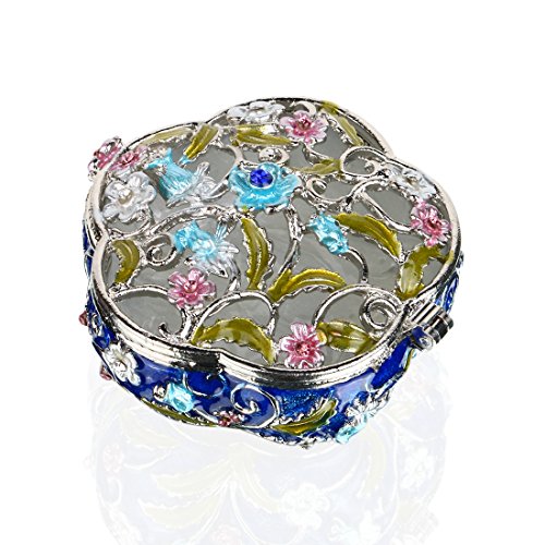 Product Cover YUFENG Hinged Trinket Box Jeweled Hand-painted Patterns Jewelry Box Bejeweled Box Collectible for Women (flower)