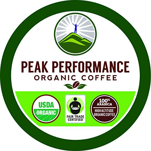 Product Cover Organic K Cups - Peak Performance High Altitude Organic Coffee Pods. High Performance K Cup Coffee for High Performance Individuals. Fair Trade Organic Beans Medium Roast Single Serve Keurig 24 KCups