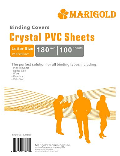 Product Cover Clear Binding Covers Presentation Covers - MARIGOLD 100 Pack, 7 mil Letter Size Plastic Covers for Paper, Clear Book Covers, Report Covers, Compatible with GBC, Fellowes and Trubind Binding Machines