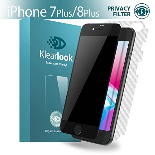 Product Cover Klearlook Privacy Screen Protector Compatible with iPhone 7 Plus, iPhone 8 Plus Anti Spy Tempered Glass Protector [1 Front Glass +1 Back Carbon Fiber Skin ] Anti Peeking Protector for iPhone 7/8 Plus