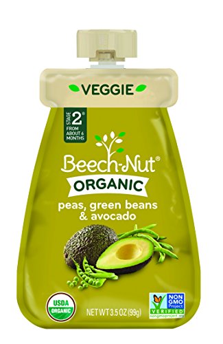 Product Cover Beech-Nut Organic Baby Food, Stage 2, Organic Peas, Green Beans & Avocado, 3.5 Ounce Pouch (Pack of 12)