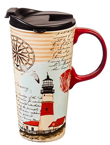Product Cover Cypress Home Ceramic Travel Mug with Gift Box, 17 ounces (Northeast Lighthouse)