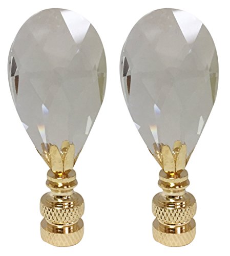 Product Cover Royal Designs Radiant Teardrop Clear Crystal Lamp Finial for Lamp Shade- Polished Brass Base Set of 2