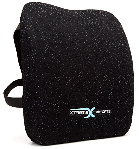 Product Cover Memory Foam Back Support Cushion - Designed for Back Pain Relief - Lumbar Pillow with Premium Adjustable Strap - Hypoallergenic Ventilative Mesh - Alleviates Lower Back Pain