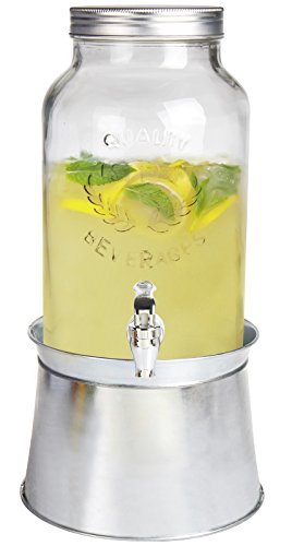 Product Cover Estilo 1.5 gallon Glass Mason Jar Beverage Drink Dispenser With Ice Bucket Stand And Leak-Free Spigot, Clear