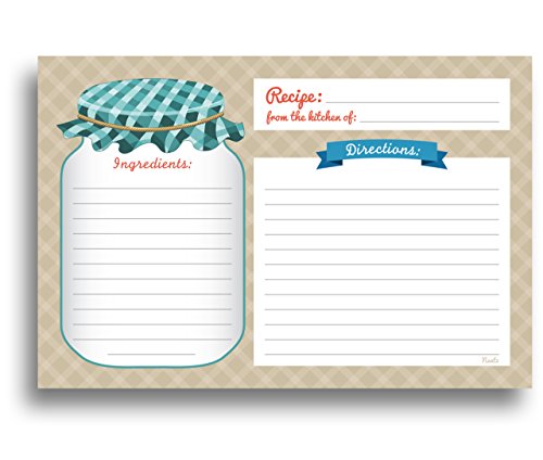 Product Cover Mason Jar Recipe Cards - 50 Double Sided Cards, 4x6 inches. Thick Card Stock