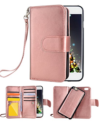 Product Cover Crosspace iPhone 6 Case, iPhone 6s Flip Wallet Case Premium PU Leather 2-in-1 Protective Magnetic Shell with Credit Card Holder/Slots and Wrist Lanyard for Apple iPhone 6/6s 4.7
