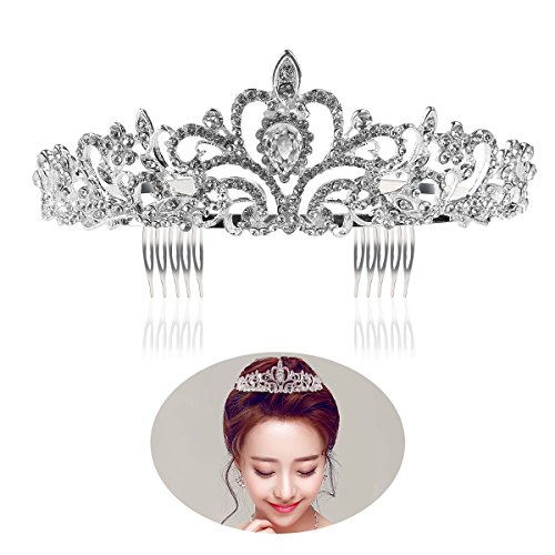 Product Cover Tinksky Princess Tiara with Comb Shining Crystal Rhinestones Wedding Bridal Tiara Headband (Silver)