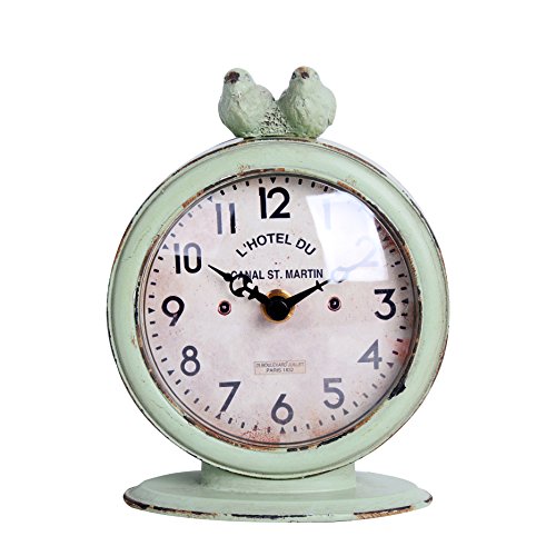 Product Cover NIKKY HOME Shabby Chic Pewter Round Quartz Table Clock with 2 Birds, 4.75