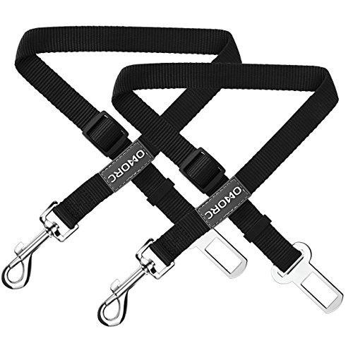Product Cover OMorc Dog Seat Belt -2 Pack, Nlyon Car Leash For Dog/Cat, Safety Leads Vehicle Dog Seatbelt, Customized Buckle,19-27 Inch Adjustable - Black