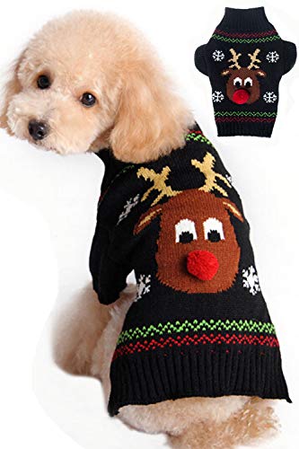 Product Cover BOBIBI Dog Sweater for Christmas Cartoon Reindeer Pet Cat Winter Knitwear Warm Clothes Medium