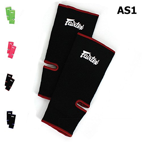 Product Cover Bangplee_Sport FAIRTEX Ankle Guards Support AS1 Muay Thai Boxing MMA K1 Fighting Kick (Black/Red)