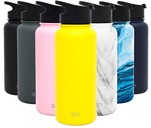 Product Cover Simple Modern 32 Ounce Summit Water Bottle - Stainless Steel Tumbler Metal Flask +2 Lids - Wide Mouth Double Wall Vacuum Insulated Yellow Leakproof -Sunshine