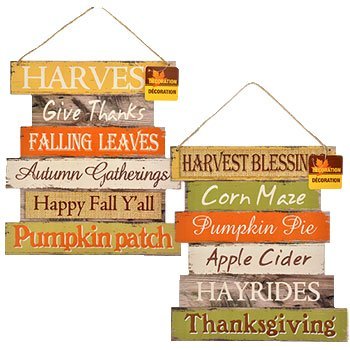 Product Cover Greenbrier Fall Decoration Hanging Indoor Outdoor Welcome Wood Sign - Thanksgiving and Harvest Blessings - Set of 2