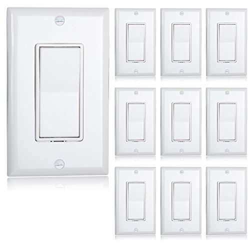 Product Cover Maxxima 3 Way Decorative Wall Switch On/Off White 15A, Rocker Light Switch Wall Plates Included (Pack of 10)