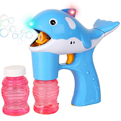 Product Cover Liberty Imports Blue Dolphin LED Light Up Whale Battery Operated Bubble Gun Machine Blower for Kids - Includes 2 Bottles of Solution (NO Music)