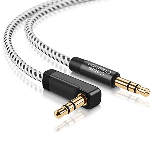 Product Cover CableCreation 10 Feet 3.5mm Auxiliary Audio Cable 90 Degree Right Angle Compatible with Apple iPhone, iPod, iPad, Samsung,Smartphones & Tablets and Speakers,24K Gold Plated, Black & White