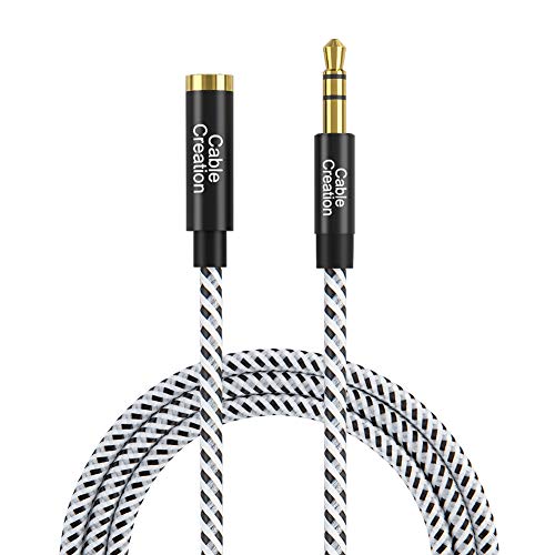 Product Cover CableCreation 6 Feet 3.5mm Male to Female Extension Stereo Audio Extension Cable Adapter, Slim and Soft Aux Cable with Gold Plated Connector, Black and White