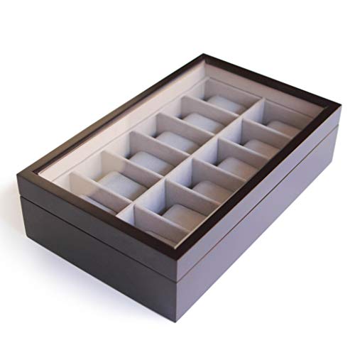 Product Cover Solid Espresso 12 Slot Wood Watch Box Organizer with Glass Display Top by Case Elegance