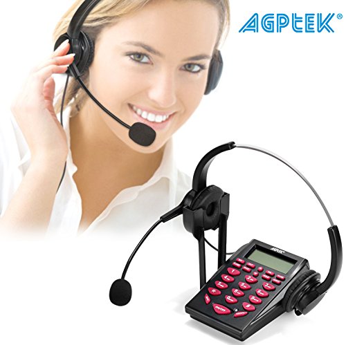Product Cover Upgraded Call Center Phone, AGPtEK Corded Telephone with Binaural Headset & Dialpad for House Call Center Office - Noise Cancellation