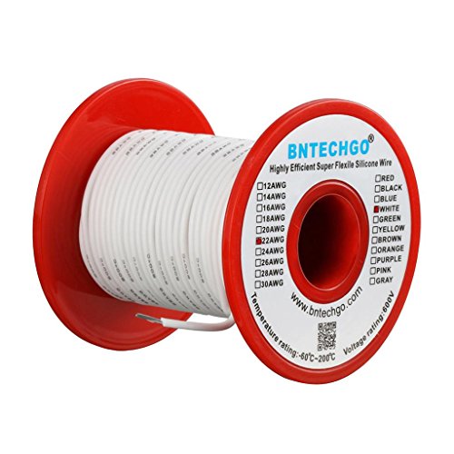 Product Cover BNTECHGO 22 Gauge Silicone wire spool 50 ft White Flexible 22 AWG Stranded Tinned Copper Wire