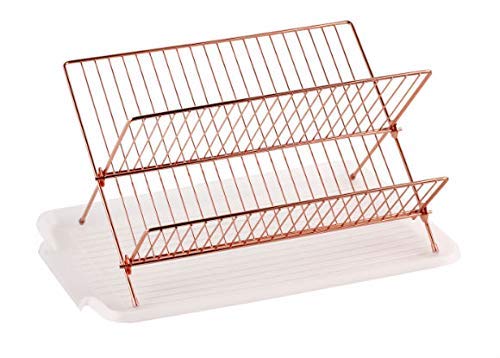 Product Cover Deluxe Chrome-plated Steel Foldable X Shape 2-tier Shelf Small Dish Drainers with Drainboard (Copper)