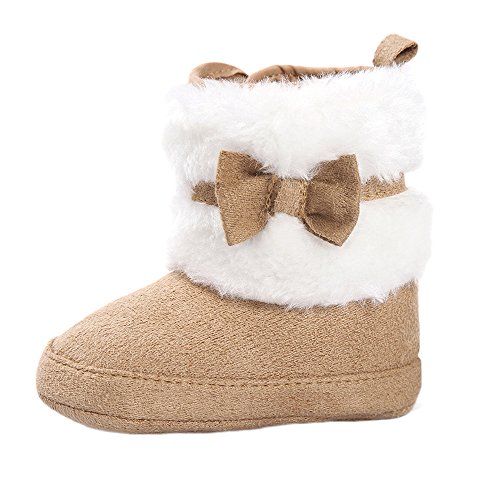 Product Cover ESTAMICO Baby Girl Plush Winter Snow Bowknot Boots Khaki 6-12 Months