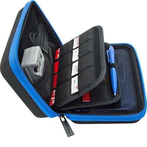 Product Cover Brendo Carrying Case for New Nintendo 3DS XL, 2DS XL, 3DS Case, Fits Wall Charger, 24 Game Cartridge Holders and Large Stylus - BLACK/BLUE