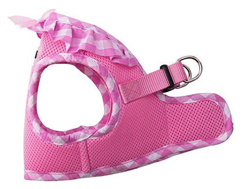 Product Cover PUPTECK Checkered Frills Soft Mesh Dog Vest Harness Puppy Padded Pet Harnesses for Cat Small Dogs Pink Small