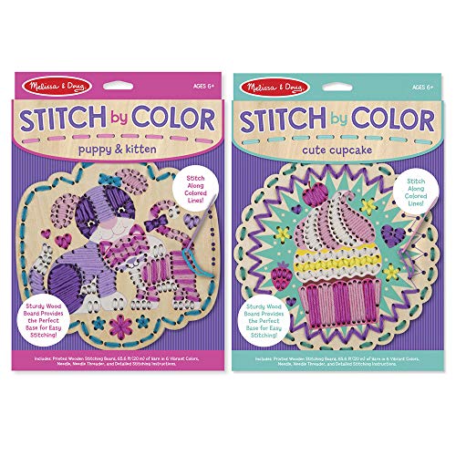 Product Cover Melissa & Doug Stitch by Color - Wooden Cupcake and Puppy With Kitten, With Yarn, Needle