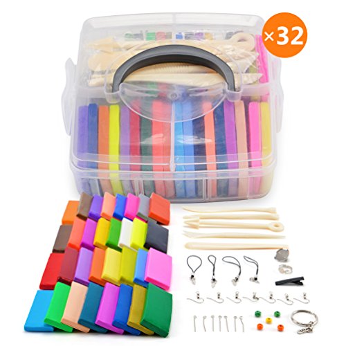 Product Cover [Storage Box] 32 Blocks Polymer Clay Set, Colorful DIY Soft Craft Oven Bake Modelling Clay Kit, with Tools and Accessories