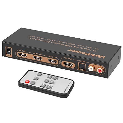 Product Cover iArkPower 3 Port HDMI Switch with Optical Toslink SPDIF & RCA L/R Audio Out, 3x1 HDMI Audio Extractor Splitter with Remote, Supports 4Kx2K@30Hz, Full 3D, 1080P, ARC