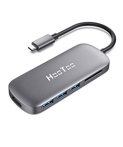 Product Cover HooToo USB C Hub, 6-In-1 USB C Adapter with 4K USB C to HDMI, 3 USB 3.0 Ports, SD Card Reader, Pd Charging Port for MacBook/Pro/Air Chromebook，And More USB C devices (Grey)
