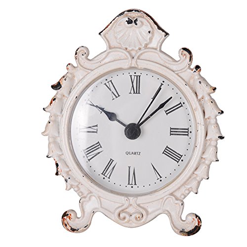 Product Cover NIKKY HOME Baroque Style Pewter Quartz Small Round Table Clock 3.12'' by 1.35'' by 3.87'', White