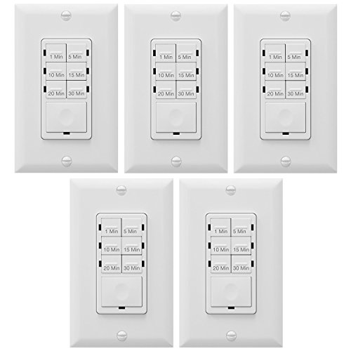Product Cover Enerlites Bathroom Timer Countdown Switch, HET06A-R | In-Wall Electrical Timer for Fans, Electrical Outlets, Indoor and Outdoor lights,with On/Off switch | White - 5 Pack