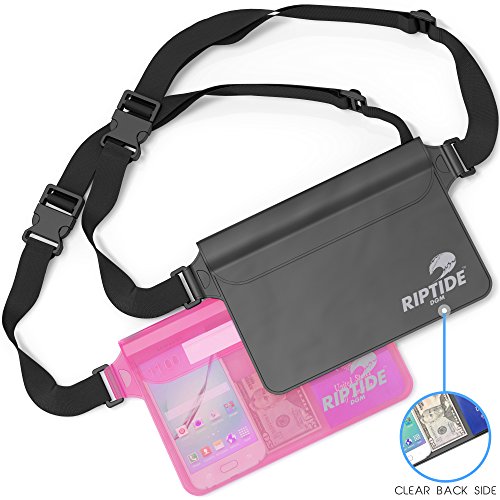Product Cover Riptide Waterproof Fanny Pack (2 Pack) for Men & Women Dry Bag Water Resistant with Adjustable Waist Strap -Protects Valuables - at Water Sports Swimming Skiing Black/Transparent & Sheer Pink