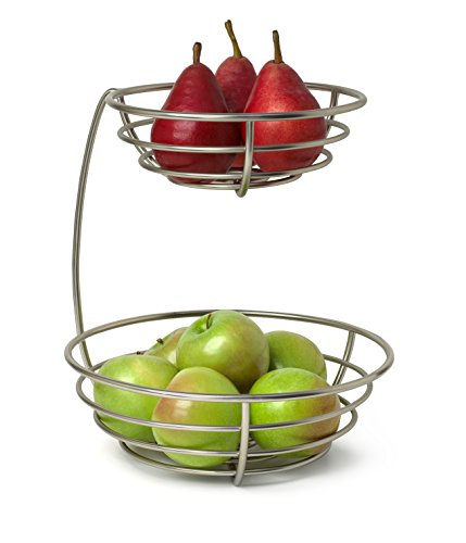 Product Cover Spectrum Diversified 46678 Euro Arched 2-Tier Server Sturdy Steel Stacked Fruit Bowls, Produce & Vegetable Stand, Satin Nickel