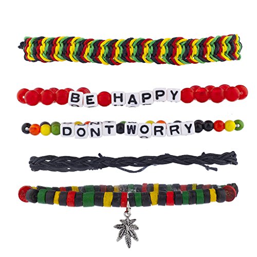Product Cover Lux Accessories Dont Worry Be Happy Rasta Weed Arm Candy Bracelet Set (5pc)