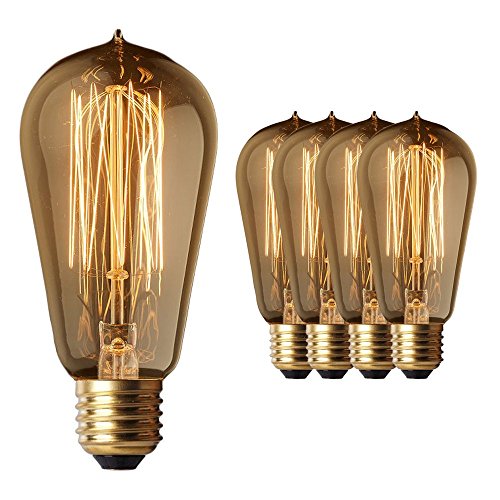 Product Cover 4 Pack Sale - Old Fashion Edison Light Bulbs - Highly Rated - 60W Vintage Squirrel Cage Filament - 120 Volts - 230 Lumens - ST58 Teardrop - Dimmable Antique Amber Lighting - Warranty Included